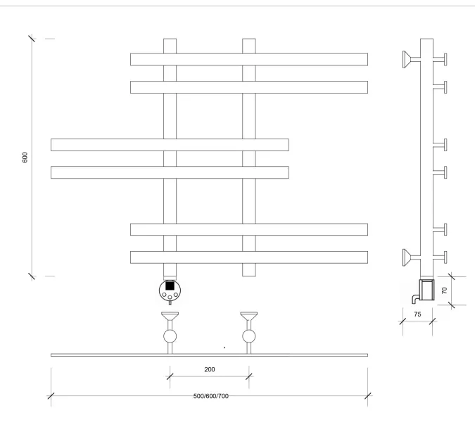 Полотенцесушитель Secado Понтида 6 электрический L/R  хром, Выбрать размер: 50х60, Ориентация: левая, изображение 5
