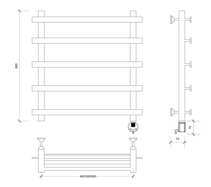 Полотенцесушитель Secado Понтида 1 электрический L/R  хром, Выбрать размер: 50х60, Ориентация: левая, изображение 6