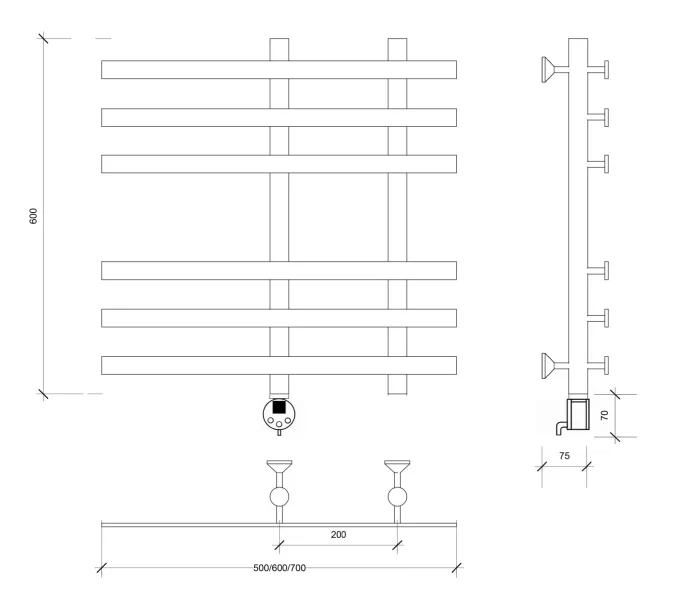 Полотенцесушитель Secado Понтида 3 электрический L/R хром, Выбрать размер: 50х60, Ориентация: левая, изображение 5
