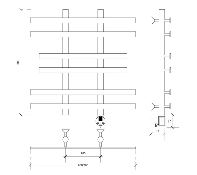 Полотенцесушитель Secado Понтида 2  электрический L/R  хром, Выбрать размер: 60х60, Ориентация: левая, изображение 4