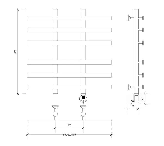 Полотенцесушитель Secado Понтида 4  электрический L/R  хром, Выбрать размер: 50х60, Ориентация: левая, изображение 6