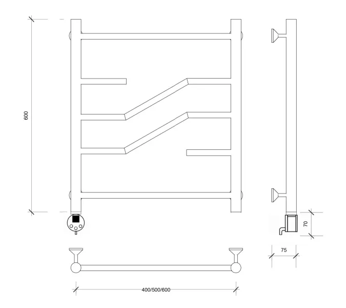 Полотенцесушитель Secado Риволи электрический L/R  хром, Выбрать размер: 40х60, Ориентация: левая, изображение 5