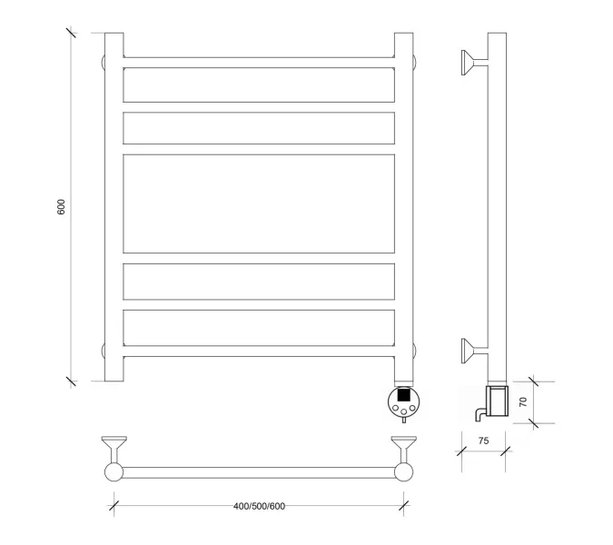 Полотенцесушитель Secado Триада 3 электрический L/R  хром, Выбрать размер: 40х60, Ориентация: левая, изображение 6