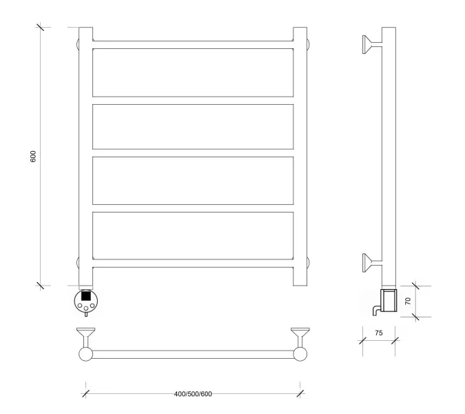 Полотенцесушитель Secado Триада 1 электрический L/R  хром, Выбрать размер: 40х60, Ориентация: левая, изображение 4