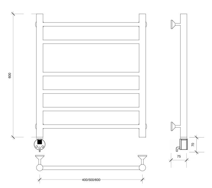 Полотенцесушитель Secado Триада 5  электрический L/R  хром, Выбрать размер: 40х60, Ориентация: левая, изображение 4