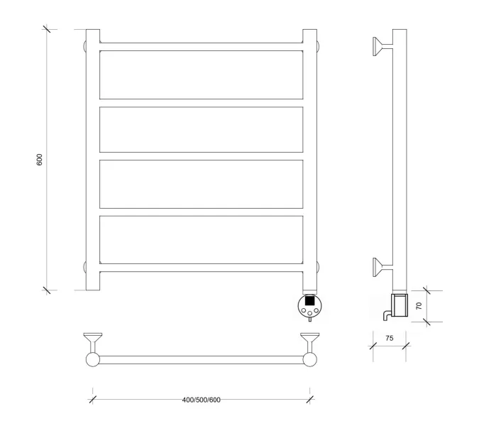 Полотенцесушитель Secado Триада 1 электрический L/R  хром, Выбрать размер: 40х60, Ориентация: левая, изображение 5