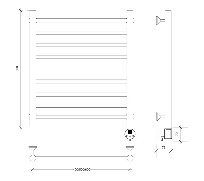 Полотенцесушитель Secado Триада 4 электрический L/R хром, Выбрать размер: 40х60, Ориентация: левая, изображение 6