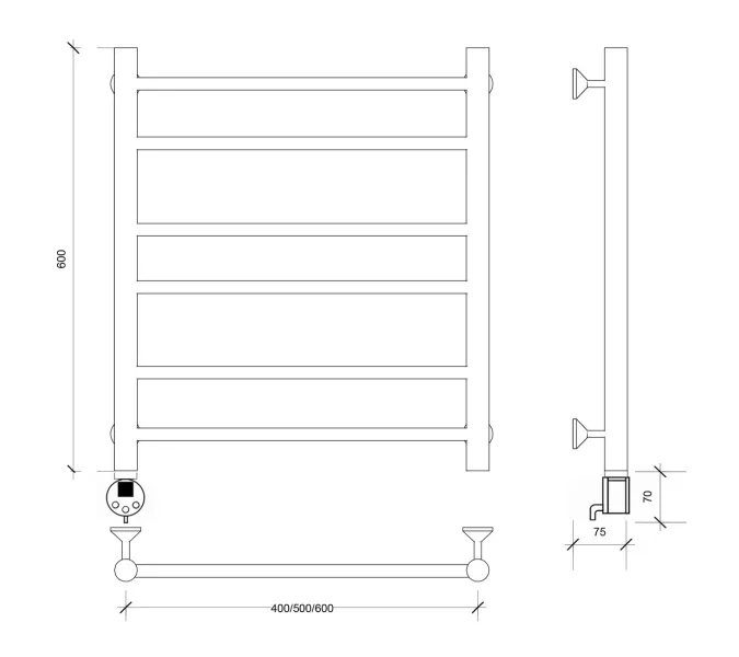 Полотенцесушитель Secado Триада 2 электрический L/R  хром, Выбрать размер: 40х60, Ориентация: левая, изображение 5