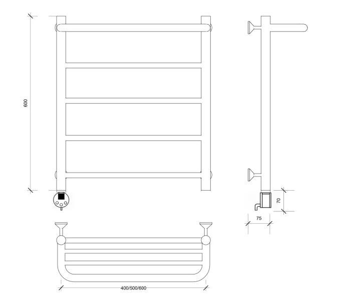 Полотенцесушитель Secado Триада 1 СП , с полочкой , электрический L/R хром, Выбрать размер: 40х60, Ориентация: левая, изображение 5