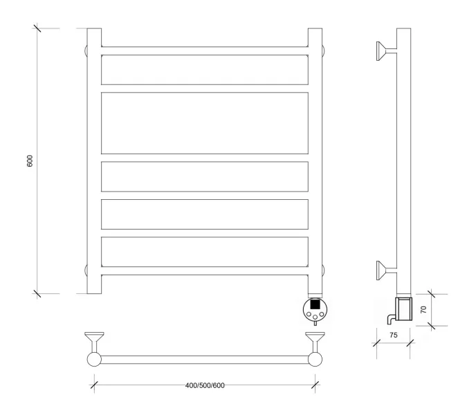 Полотенцесушитель Secado Триада 5  электрический L/R  хром, Выбрать размер: 40х60, Ориентация: левая, изображение 5