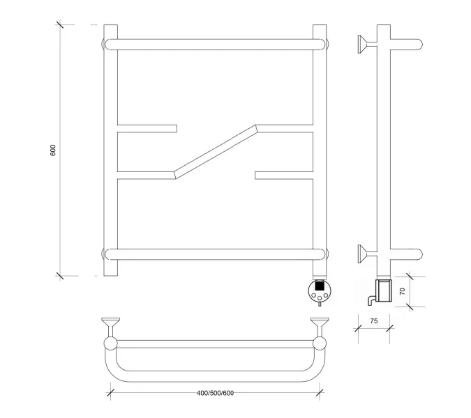 Полотенцесушитель Secado Риволи СП , с полочкой , электрический L/R  хром, Выбрать размер: 40х60, Ориентация: левая, изображение 6