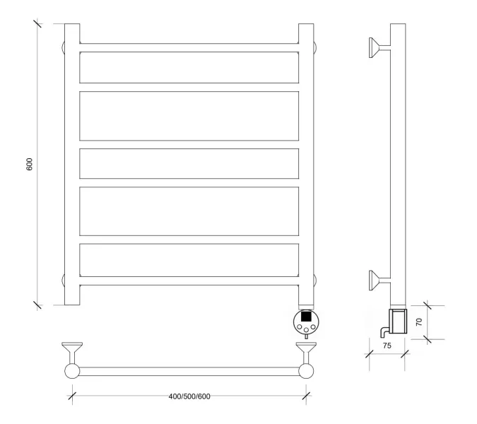 Полотенцесушитель Secado Триада 2 электрический L/R  хром, Выбрать размер: 40х60, Ориентация: левая, изображение 6
