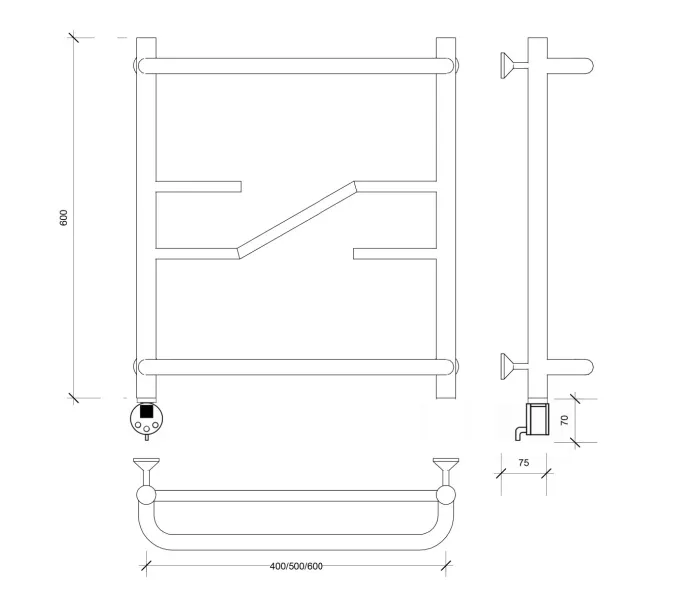 Полотенцесушитель Secado Риволи СП , с полочкой , электрический L/R  хром, Выбрать размер: 40х60, Ориентация: левая, изображение 5
