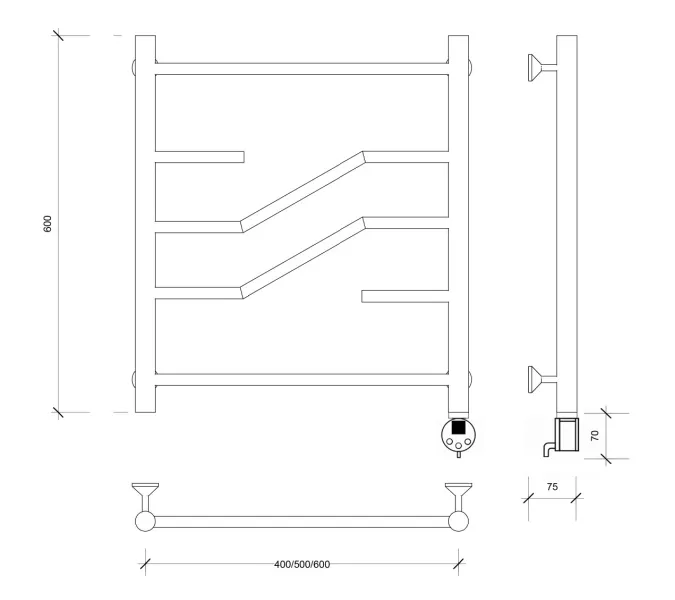Полотенцесушитель Secado Риволи электрический L/R  хром, Выбрать размер: 40х60, Ориентация: левая, изображение 6