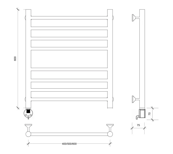 Полотенцесушитель Secado Триада 4 электрический L/R хром, Выбрать размер: 40х60, Ориентация: левая, изображение 5