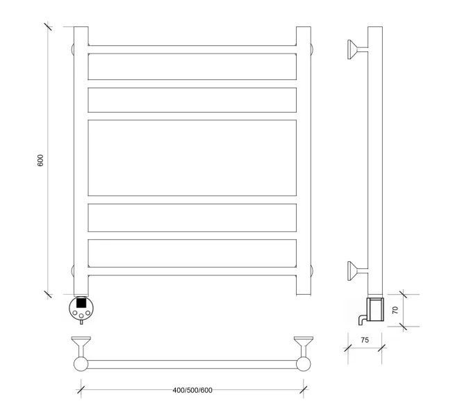 Полотенцесушитель Secado Триада 3 электрический L/R  хром, Выбрать размер: 40х60, Ориентация: левая, изображение 5