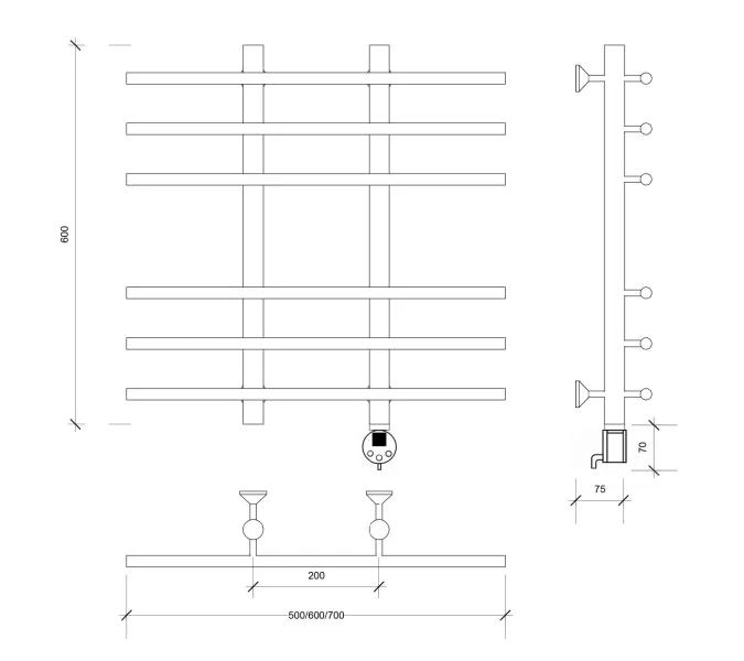 Полотенцесушитель Secado Турин 4 электрический L/R хром, Выбрать размер: 50х60, Ориентация: левая, изображение 6