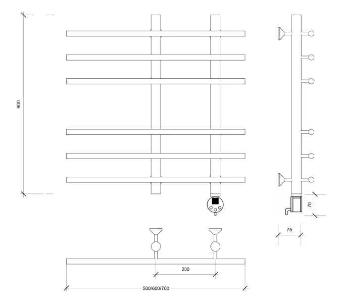 Полотенцесушитель Secado Турин 3 электрический L/R хром, Выбрать размер: 50х60, Ориентация: левая, изображение 7