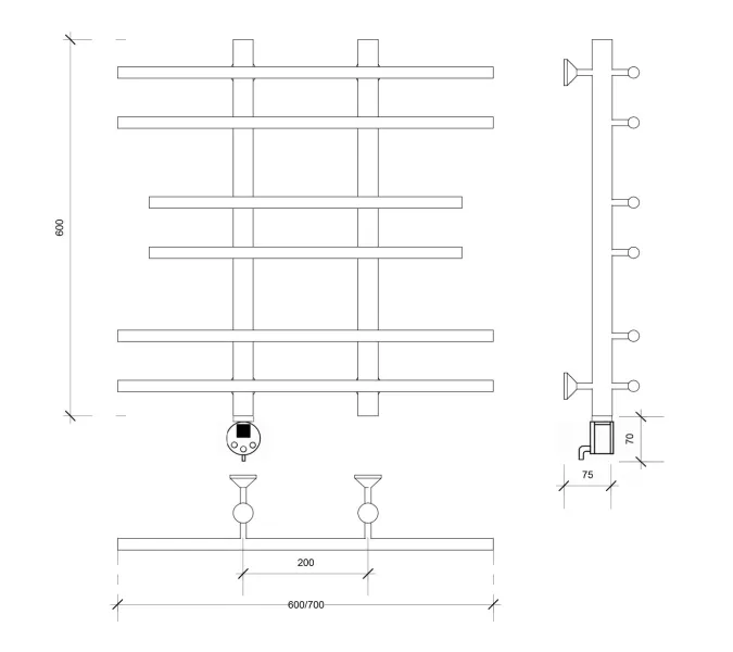 Полотенцесушитель Secado Турин 2  электрический L/R хром, Выбрать размер: 60х60, Ориентация: левая, изображение 5