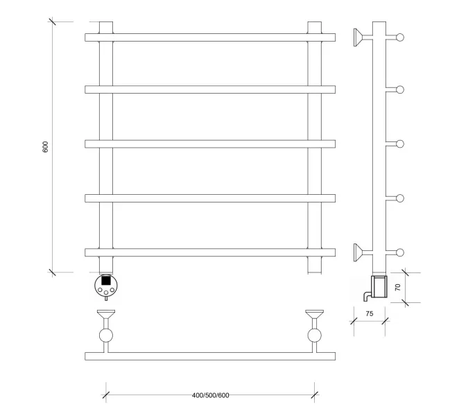 Полотенцесушитель Secado Турин 1 электрический L/R  хром, Выбрать размер: 50х60, Ориентация: левая, изображение 6