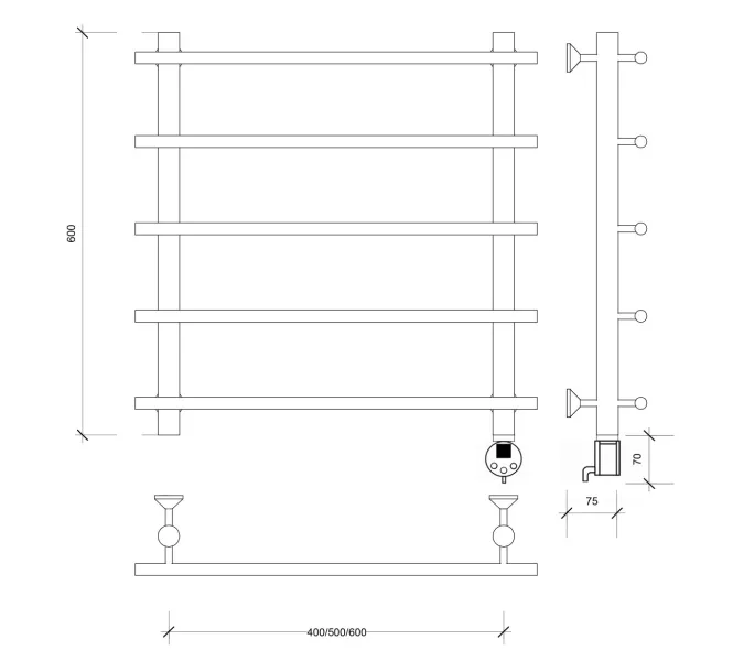 Полотенцесушитель Secado Турин 1 электрический L/R  хром, Выбрать размер: 50х60, Ориентация: левая, изображение 7
