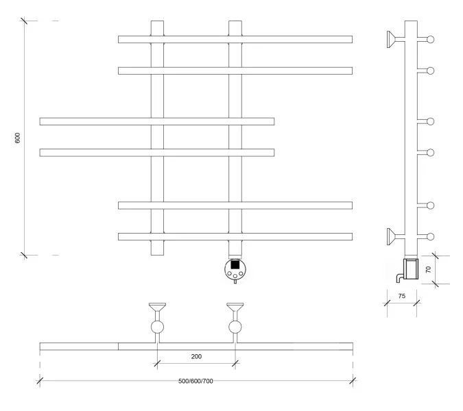 Полотенцесушитель Secado Турин 5  электрический L/R хром, Выбрать размер: 50х60, Ориентация: левая, изображение 6