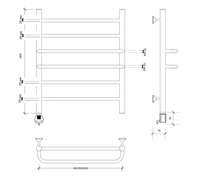 Полотенцесушитель Secado Триест электрический L/R хром, Выбрать размер: 40х60, Ориентация: левая, изображение 4