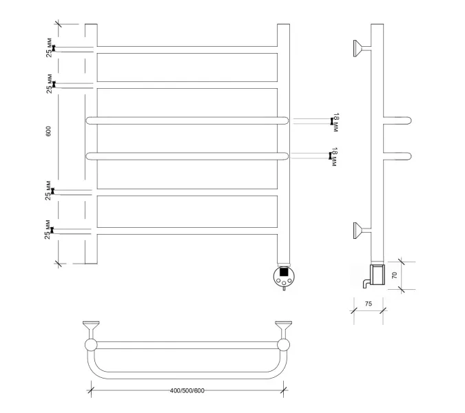 Полотенцесушитель Secado Триест электрический L/R хром, Выбрать размер: 40х60, Ориентация: левая, изображение 5