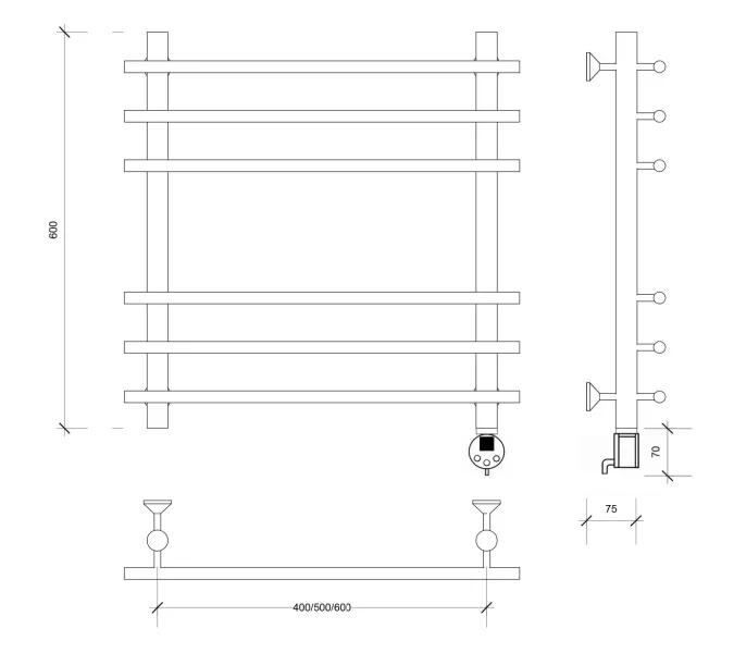 Полотенцесушитель Secado Турин +, электрический L/R  хром, Выбрать размер: 50х60, Ориентация: левая, изображение 7