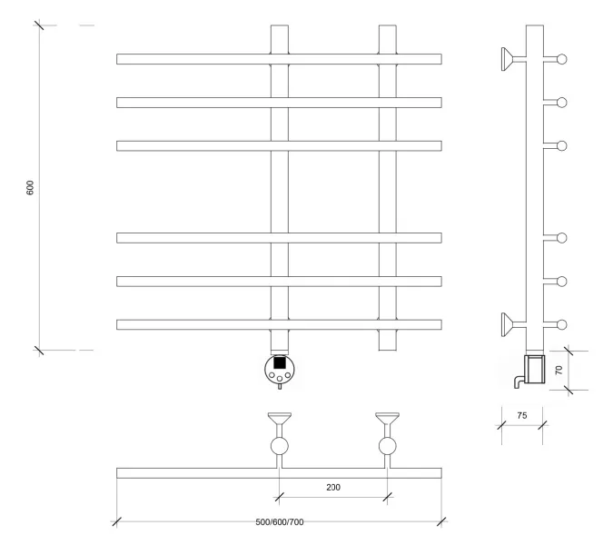 Полотенцесушитель Secado Турин 3 электрический L/R хром, Выбрать размер: 50х60, Ориентация: левая, изображение 6