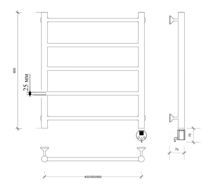 Полотенцесушитель Secado Триада 1 +, электрический L/R хром, Выбрать размер: 40х60, Ориентация: левая, изображение 6