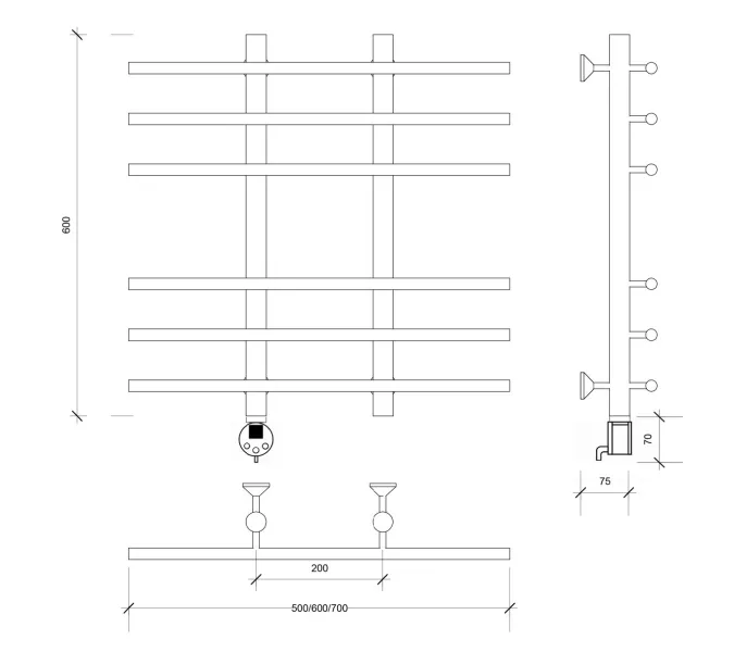 Полотенцесушитель Secado Турин 4 электрический L/R хром, Выбрать размер: 50х60, Ориентация: левая, изображение 5