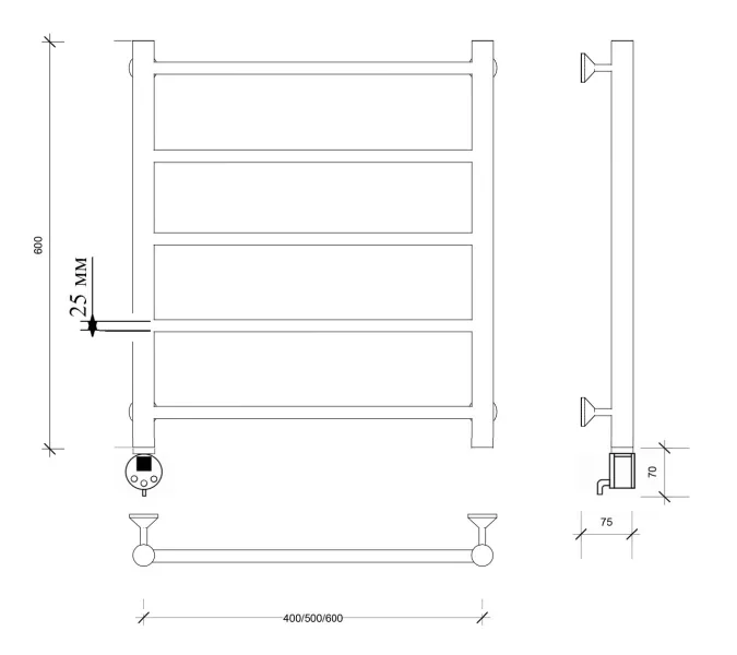 Полотенцесушитель Secado Триада 1 +, электрический L/R хром, Выбрать размер: 40х60, Ориентация: левая, изображение 5