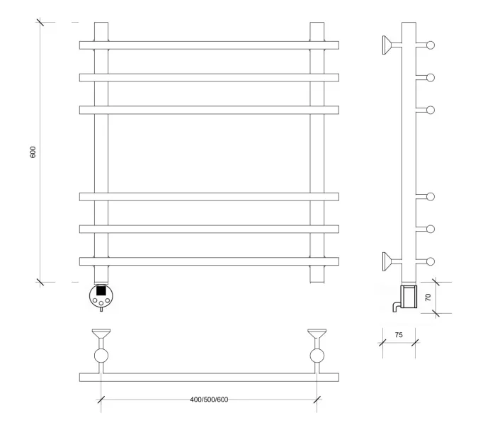 Полотенцесушитель Secado Турин +, электрический L/R  хром, Выбрать размер: 50х60, Ориентация: левая, изображение 6