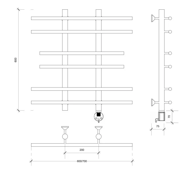 Полотенцесушитель Secado Турин 2  электрический L/R хром, Выбрать размер: 60х60, Ориентация: левая, изображение 6