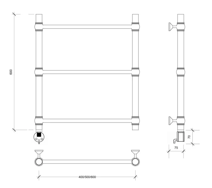 Полотенцесушитель Secado Флоренция 1 электрический L/R  хром, Выбрать размер: 40х60, Ориентация: левая, изображение 5