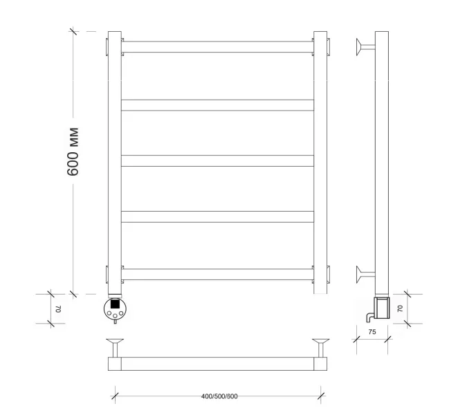Полотенцесушитель Secado Корато 1 электрический L/R черный матовый, Выбрать размер: 40х60, Ориентация: левая, изображение 4