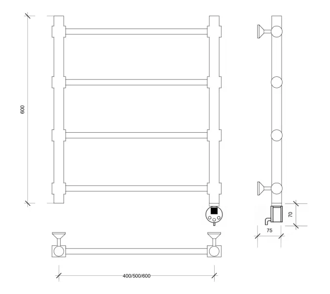 Полотенцесушитель Secado Флоренция 2  электрический L/R хром, Выбрать размер: 40х60, Ориентация: левая, изображение 5
