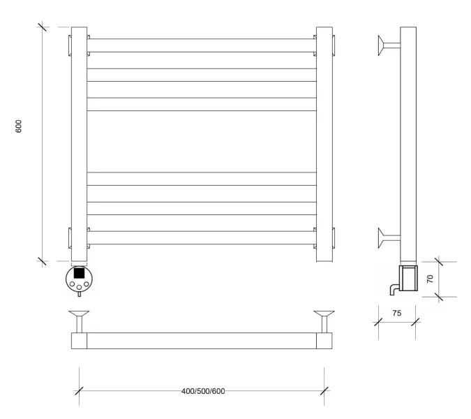 Полотенцесушитель Secado Корато 3 электрический L/R черный матовый, Выбрать размер: 40х60, Ориентация: левая, изображение 4