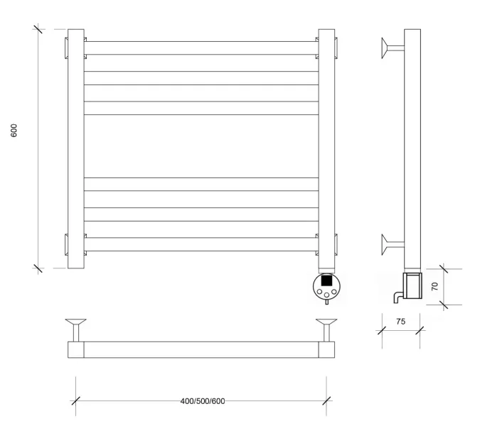 Полотенцесушитель Secado Корато 3 электрический L/R черный матовый, Выбрать размер: 40х60, Ориентация: левая, изображение 5