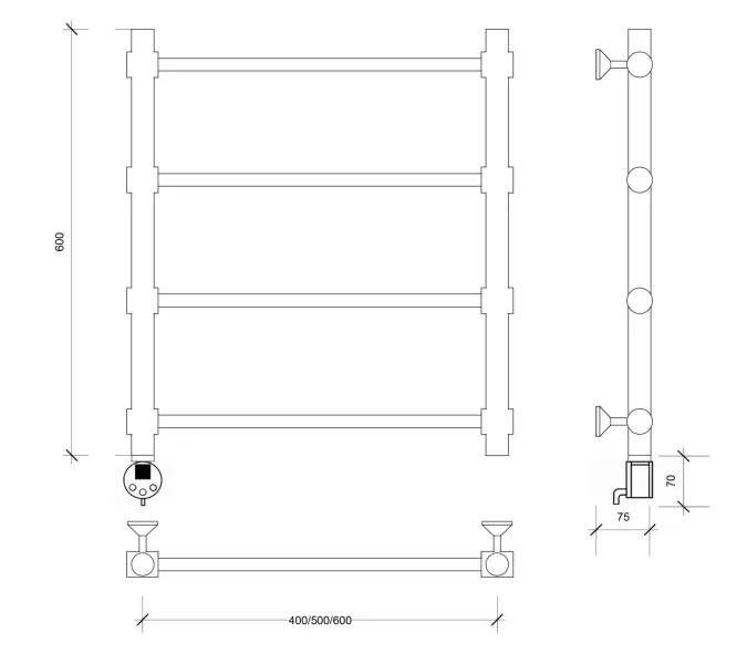 Полотенцесушитель Secado Флоренция 2  электрический L/R хром, Выбрать размер: 40х60, Ориентация: левая, изображение 4