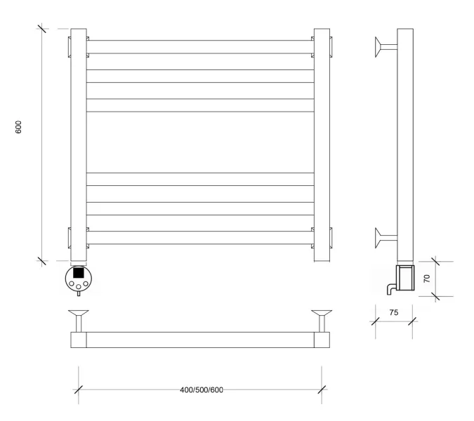 Полотенцесушитель Secado Корато 3  электрический L/R хром, Выбрать размер: 40х60, Ориентация: левая, изображение 4