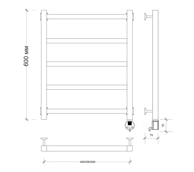 Полотенцесушитель Secado Корато 1 электрический L/R черный матовый, Выбрать размер: 40х60, Ориентация: левая, изображение 5