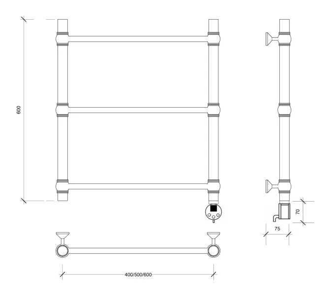 Полотенцесушитель Secado Флоренция 1 электрический L/R  хром, Выбрать размер: 40х60, Ориентация: левая, изображение 6