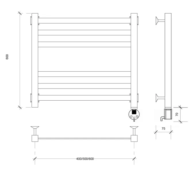 Полотенцесушитель Secado Корсико 3 электрический L/R  черный матовый, Выбрать размер: 40х60, Ориентация: левая, изображение 5