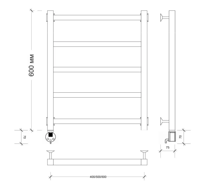 Полотенцесушитель Secado Корсико 1 электрический L/R  черный матовый, Выбрать размер: 40х60, Ориентация: левая, изображение 3