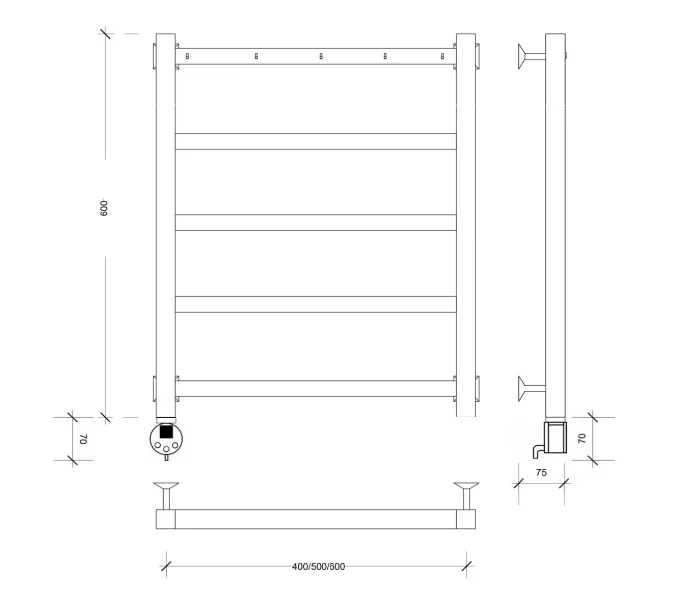 Полотенцесушитель Secado Корсико 1 СП , с полочкой , электрический L/R хром, Выбрать размер: 40х60, Ориентация: левая, изображение 3