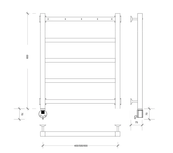 Полотенцесушитель Secado Корсико 1 СП , с полочкой,  электрический L/R черный матовый, Выбрать размер: 40х60, Ориентация: левая, изображение 4