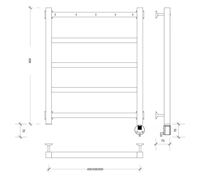 Полотенцесушитель Secado Корсико 1 К с крючками, электрический L/R хром, Выбрать размер: 40х60, Ориентация: левая, изображение 4