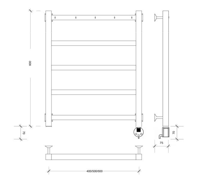Полотенцесушитель Secado Корсико 1 СП , с полочкой,  электрический L/R черный матовый, Выбрать размер: 40х60, Ориентация: левая, изображение 5